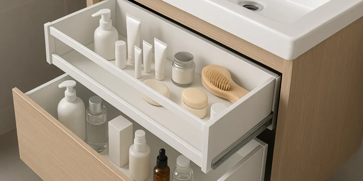 Double Layered Sliding Bathroom Drawers for Toiletries
